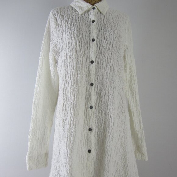 Habitat Womens Large Ivory White LS Cotton Blend Button Shirt Relaxed Stretchy - Picture 8 of 13